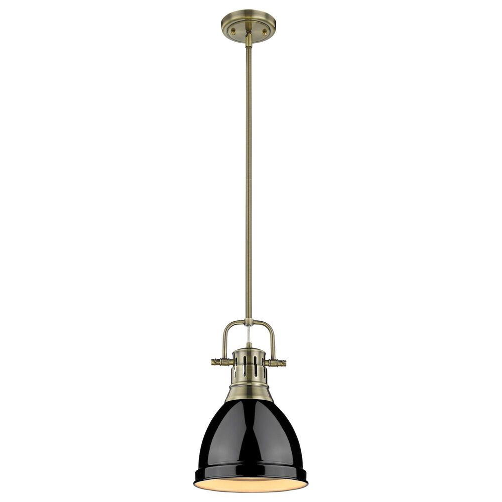 Golden Lighting Duncan 1-Light Small Pendant with Rod and Black Shade in Aged Brass, , large