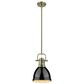 Golden Lighting Duncan 1-Light Small Pendant with Rod and Black Shade in Aged Brass, , large