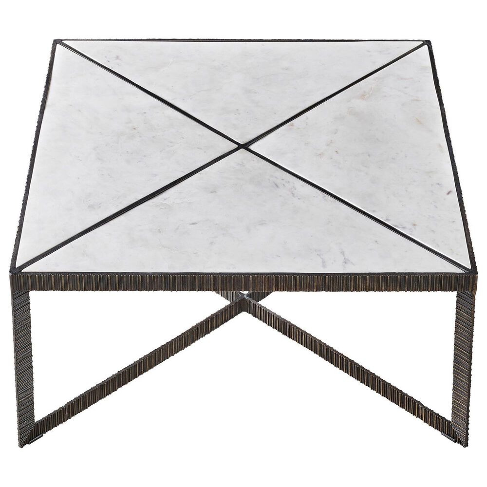 Furniture Worldwide Abstraction Cocktail Table in White and Aged Bronze, , large