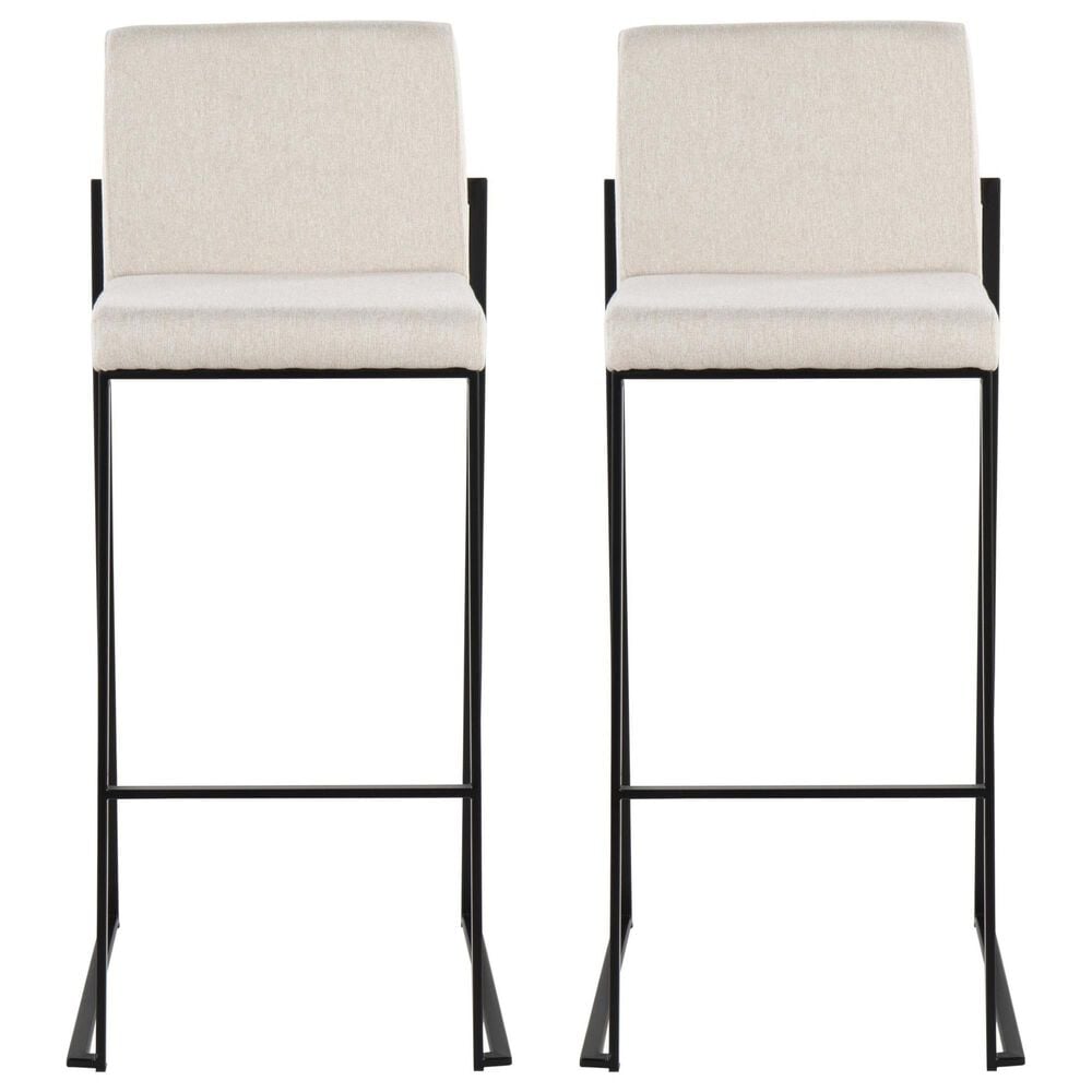 Lumisource Fuji High Back Barstool with Beige Fabric in Black &#40;Set of 2&#41;, , large