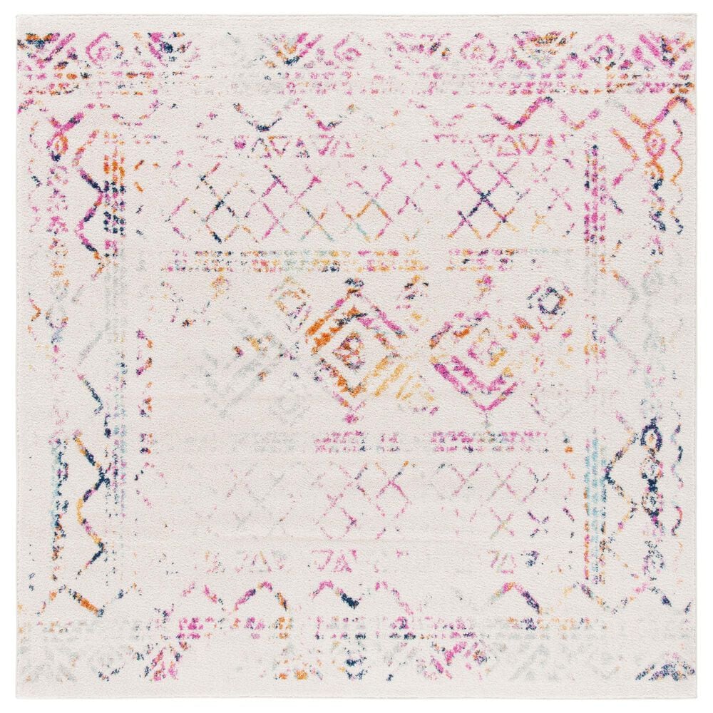 Safavieh Tulum TUL268E 6"7" Square Ivory and Fuchsia Area Rug, , large