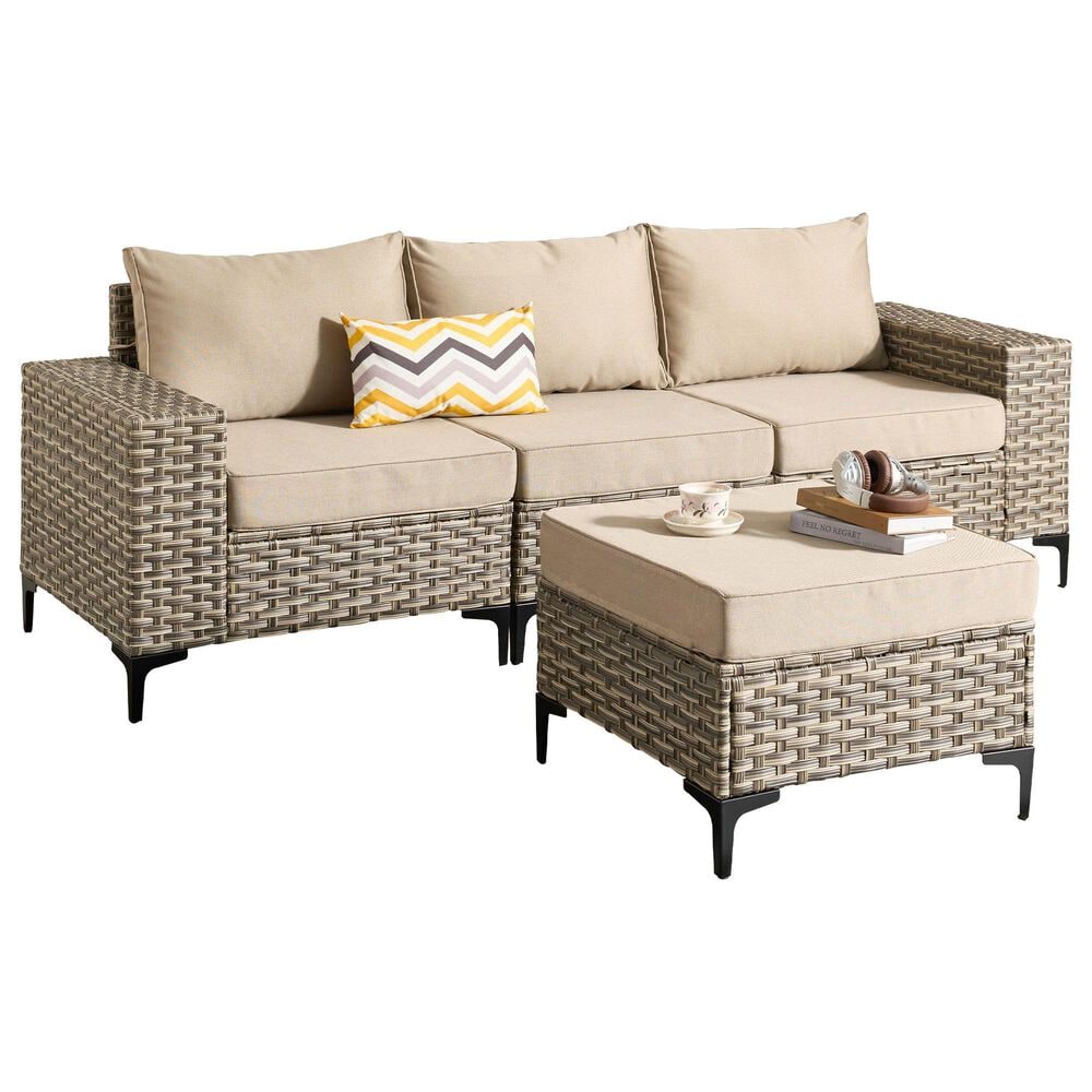 HOMLUX 4-Piece Patio Modular Sofa and Ottoman Set in Beige, , large
