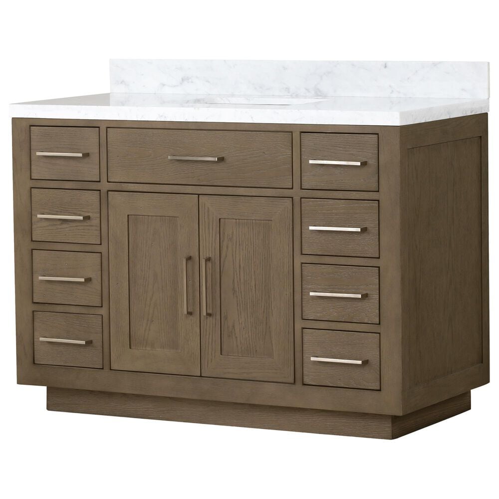 Lexora Home Abbey 48" Single Bathroom Vanity in Grey Oak with 2 cm White Carrara Marble Top and Rectangular Sink, , large