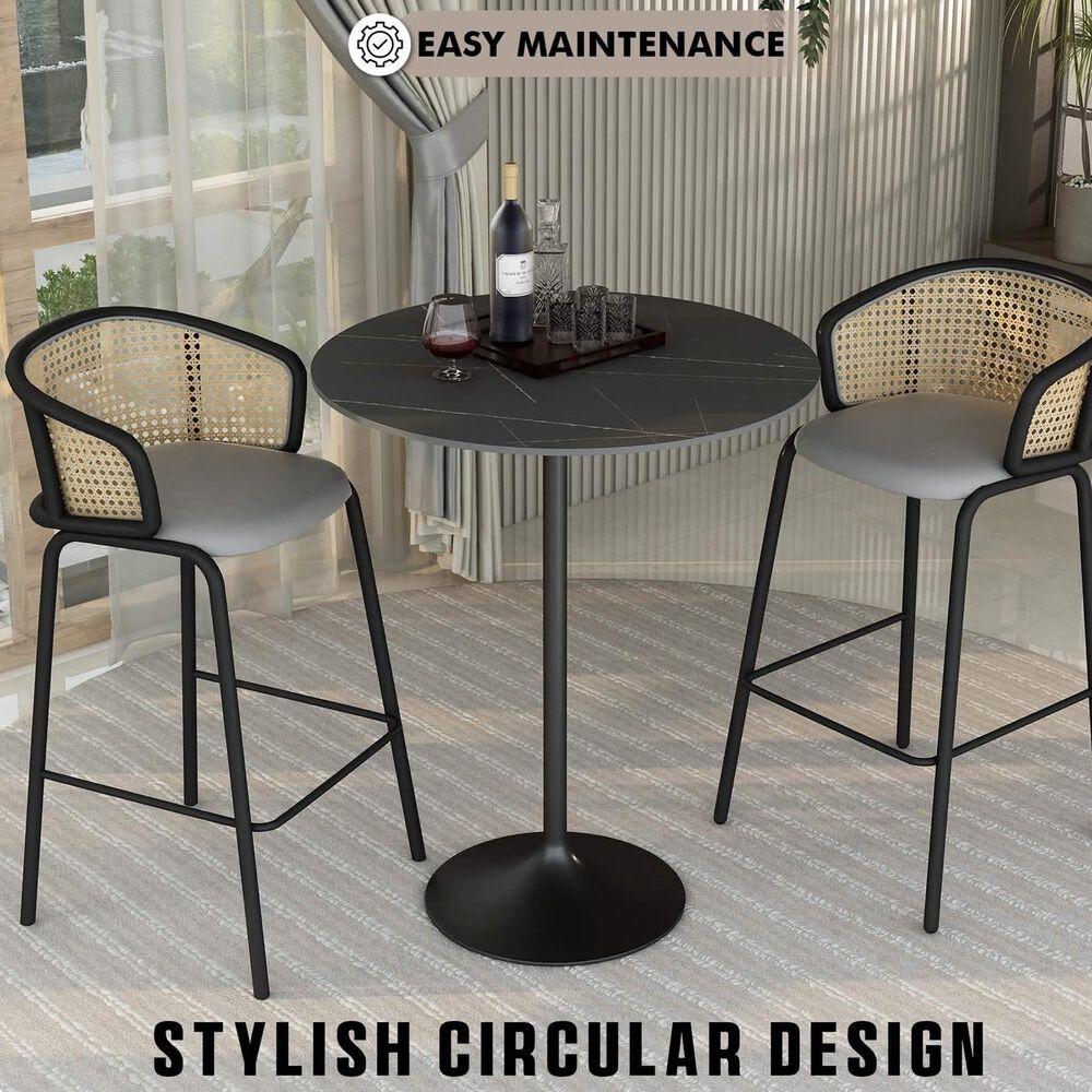 Leisuremod Verve 36&quot; Round Bar Height Dining Table with Sintered Stone Top in Black - Table Only, , large