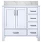 Lexora Home Jacques 36" Left Offset Single Bathroom Vanity in White with 2 cm White Carrara Marble Top and Rectangular Sink, , large