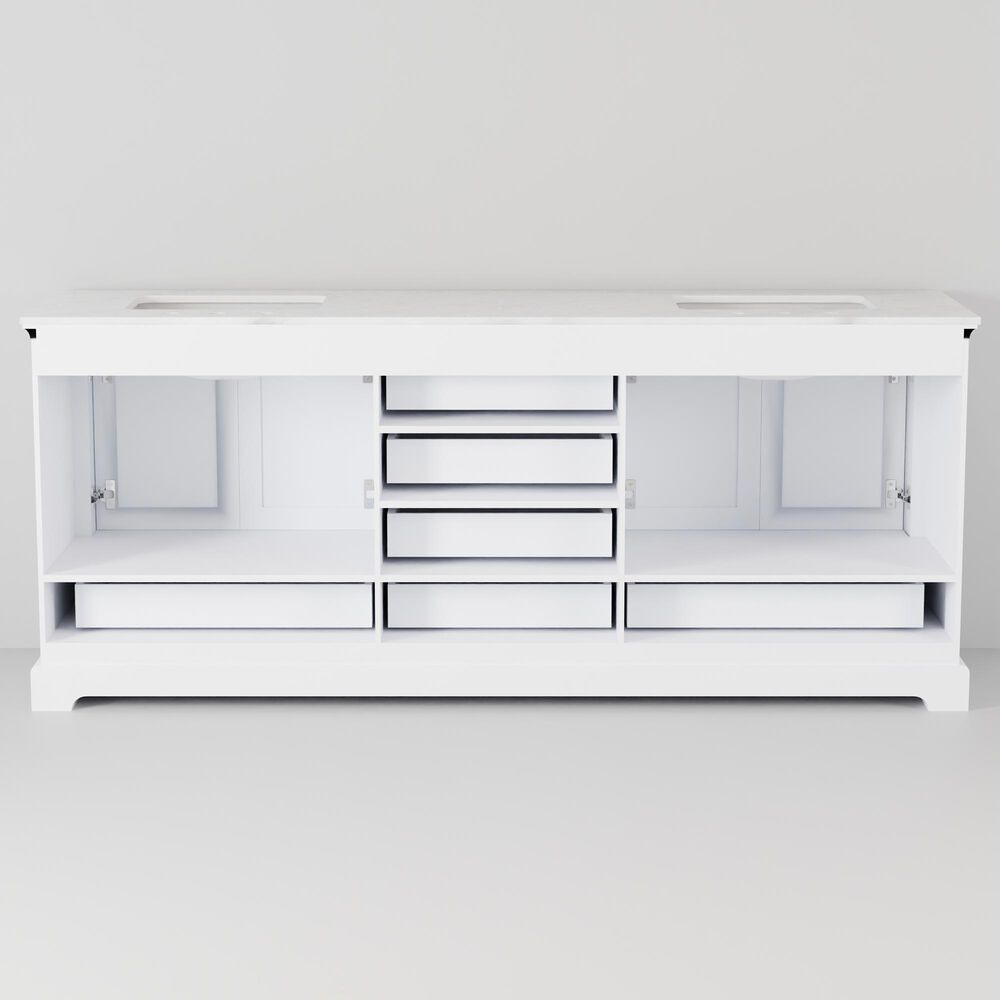 Lexora Home Dukes 80&quot; Double Bathroom Vanity in White with 2 cm White Quartz Top and Rectangular Sinks, , large