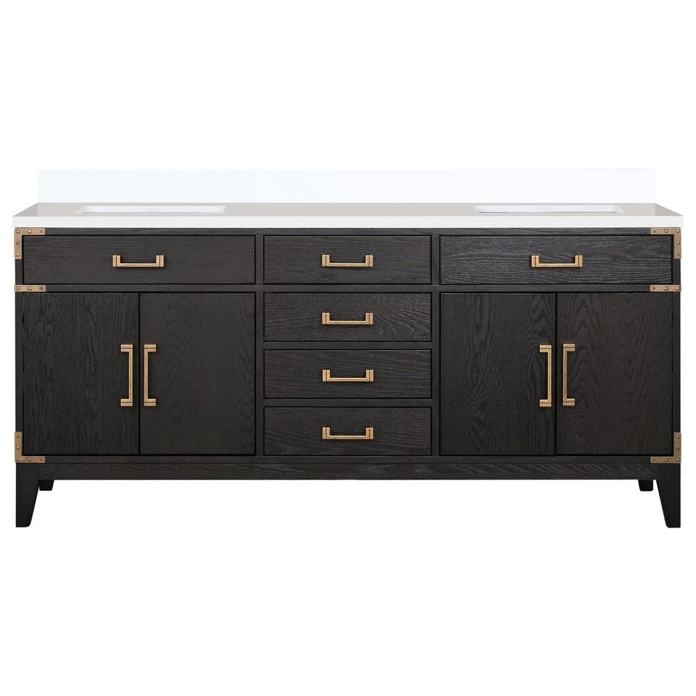 Lexora Home Laurel 72&quot; Double Bathroom Vanity in Black Oak with White Cultured Marble Top and Rectangular Sinks, , large