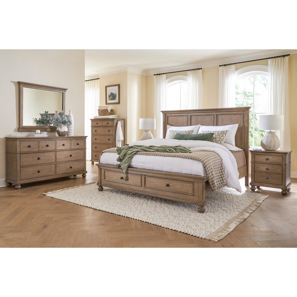 Riva Ridge Oxford Queen Panel Storage Bed in Tan with USB Ports, , large
