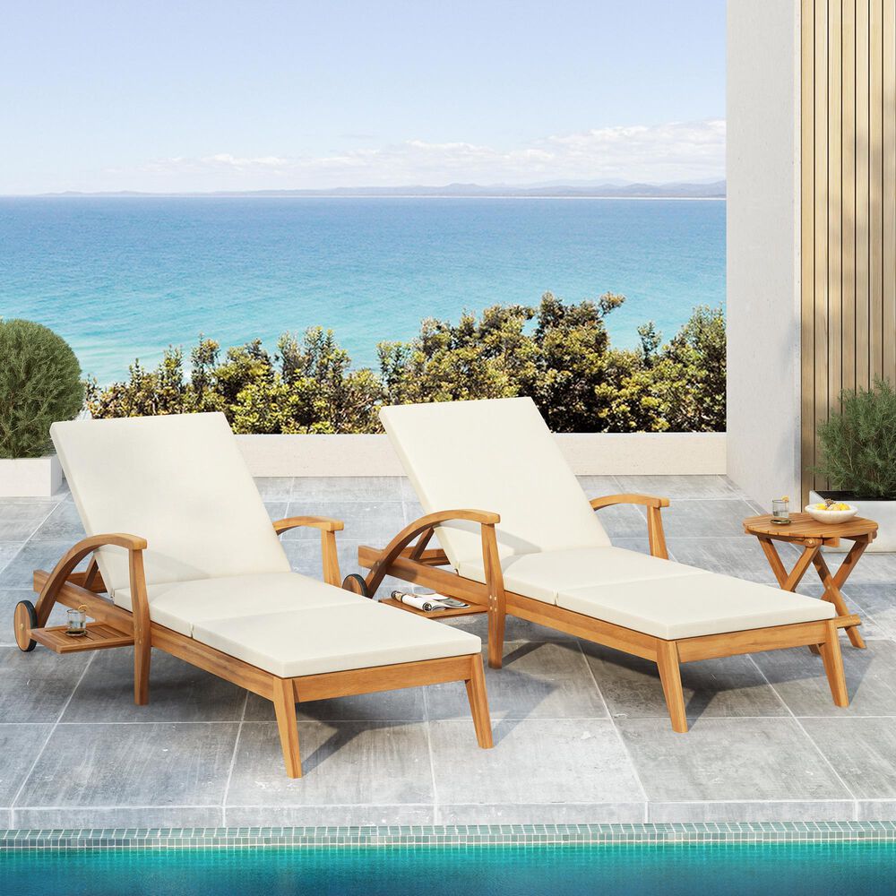Hearth and Haven Outdoor Chaise Lounge with Armrest in Cream, , large