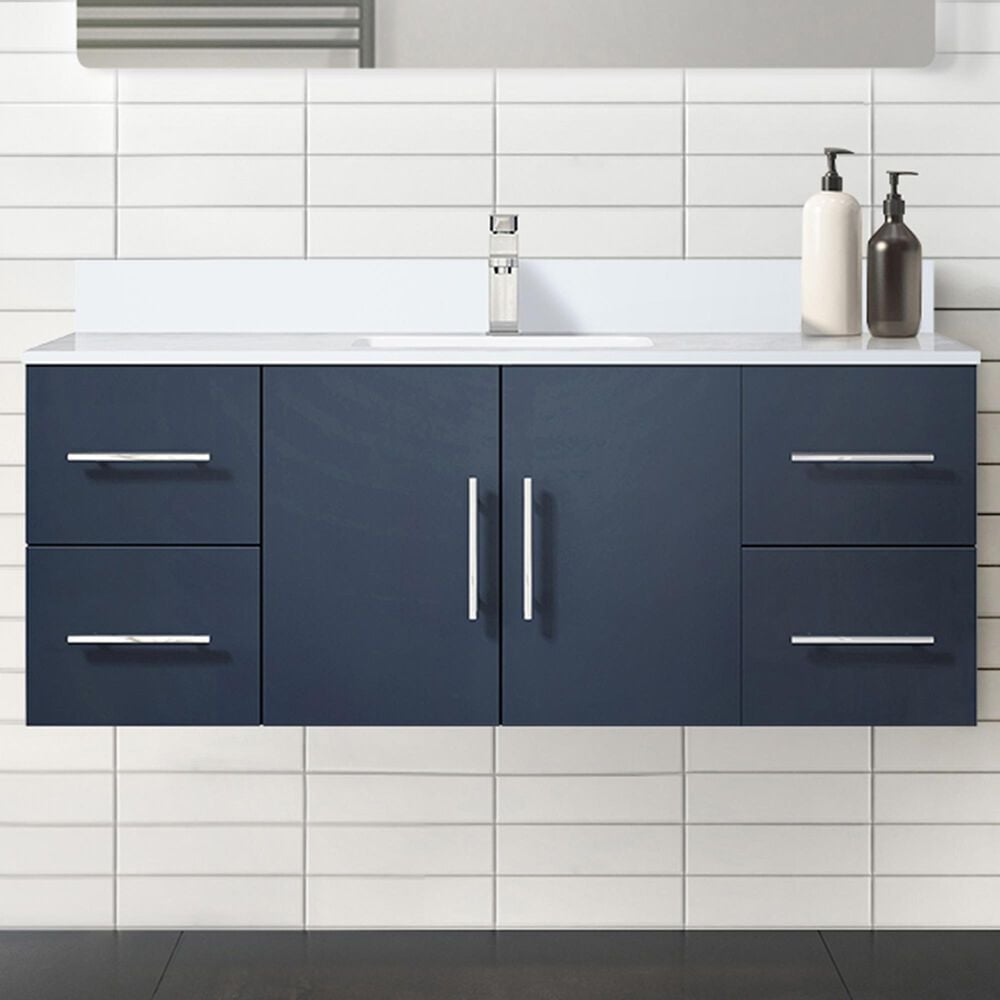 Lexora Home Geneva 48&quot; Single Bathroom Vanity in Navy Blue with 2 cm White Cultured Marble Top and Rectangular Sink, , large