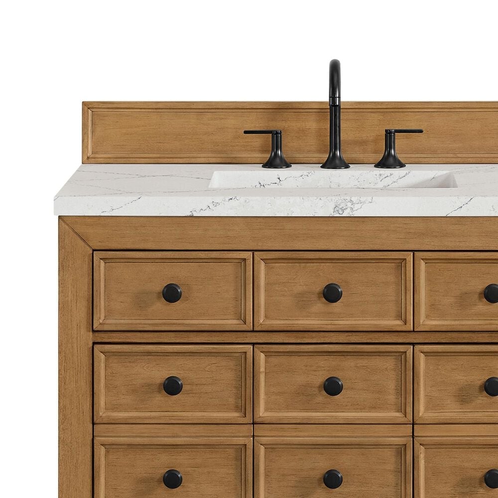 James Martin Vanities Malibu 36&quot; Single Bathroom Vanity in Amber Birch with 3 cm Ethereal Noctis Quartz Top and Rectangular Sink, , large