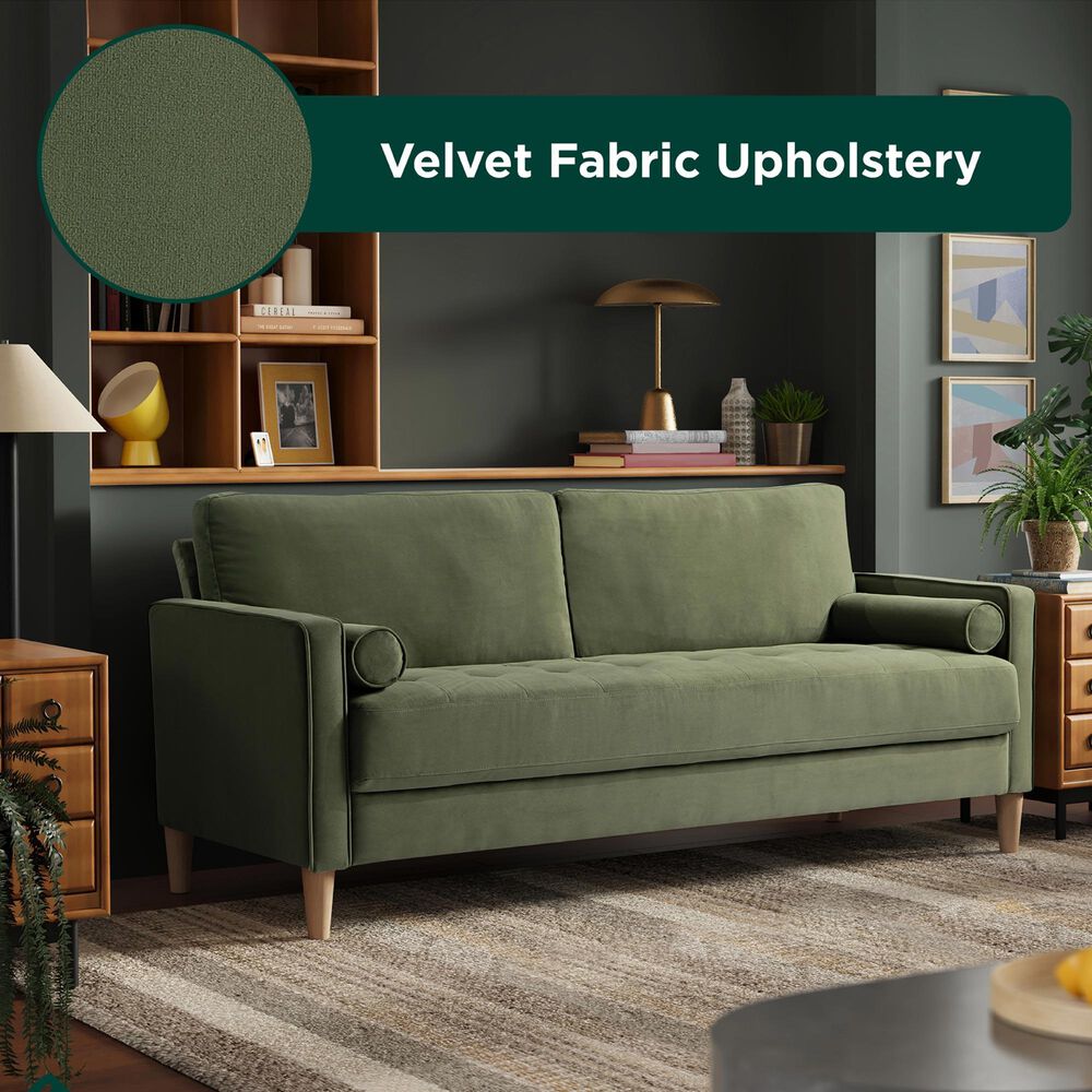Lifestyle Solutions Langford Stationary Velvet Sofa in Olive, , large