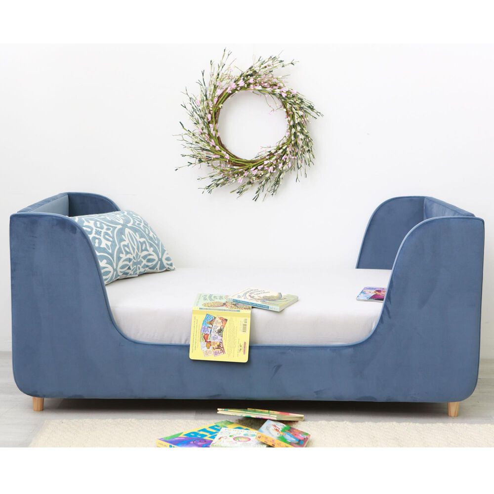 Baby Appleseed Bodhi Toddler Bed in Dusk Blue Velvet, , large