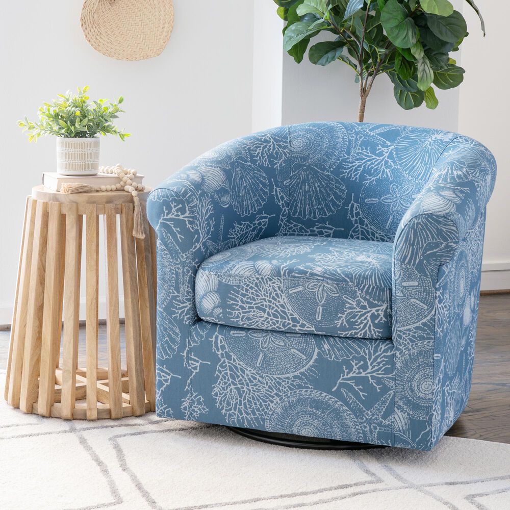 Linon Home Decor Bonnie Swivel Club Chair in Denim and White, , large