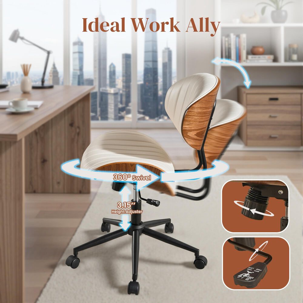 HOMLUX Ergonomic Swivel Office Chair with Vertical Channel-Tufted Cushion in White, , large