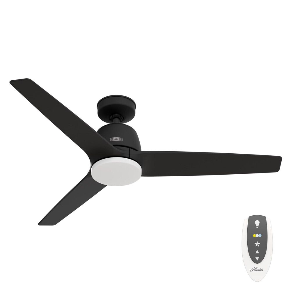 Hunter 52" Malden Matte Black Ceiling Fan with LED Light Kit and Handheld Remote, , large