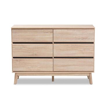 Baxton Studio Miren 6 Drawer Dresser in Oak Brown/Dark Grey, , large