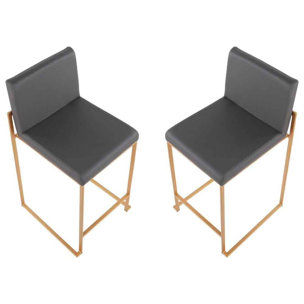 Lumisource Fuji High Back Counter Stool with Grey Faux Leather Cushion in Gold &#40;Set of 2&#41;, , large