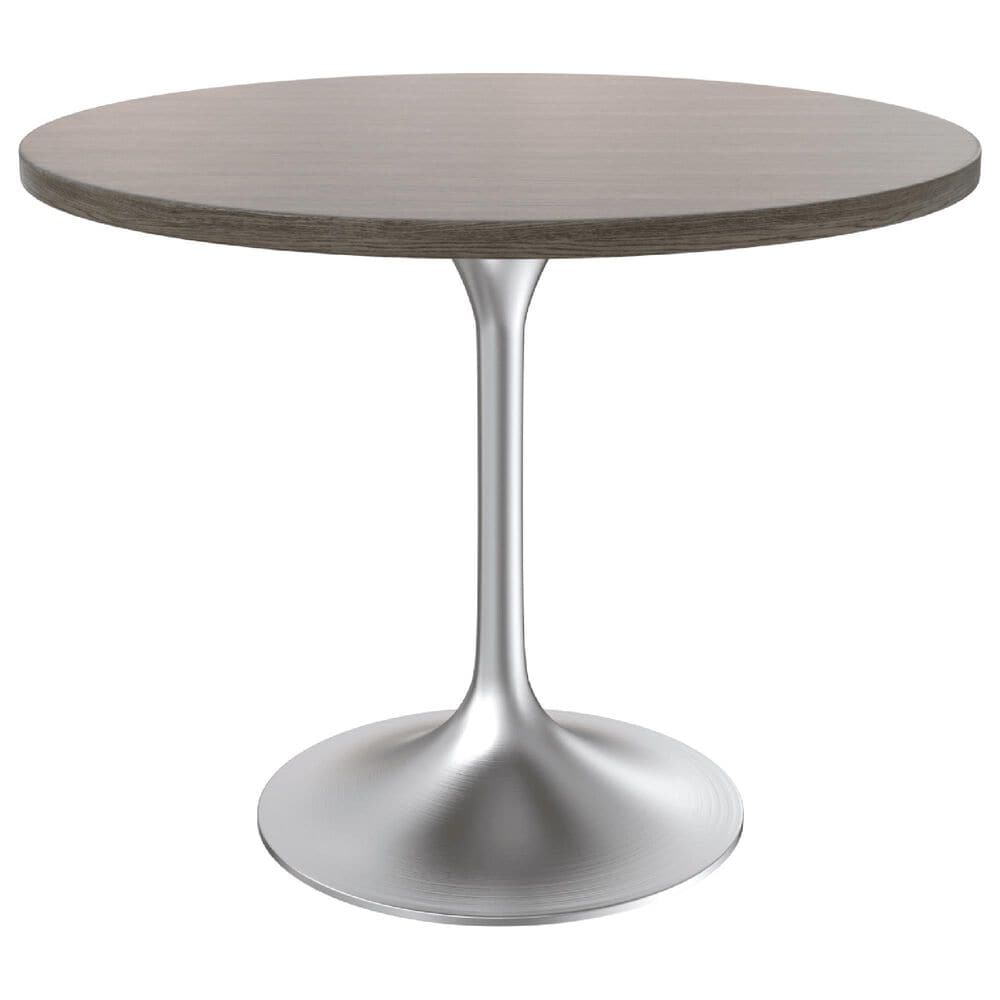 Leisuremod LeisureMod Verve Collection 36 Round Dining Table, Brushed Chrome Base with Dark Maple MDF Top, , large