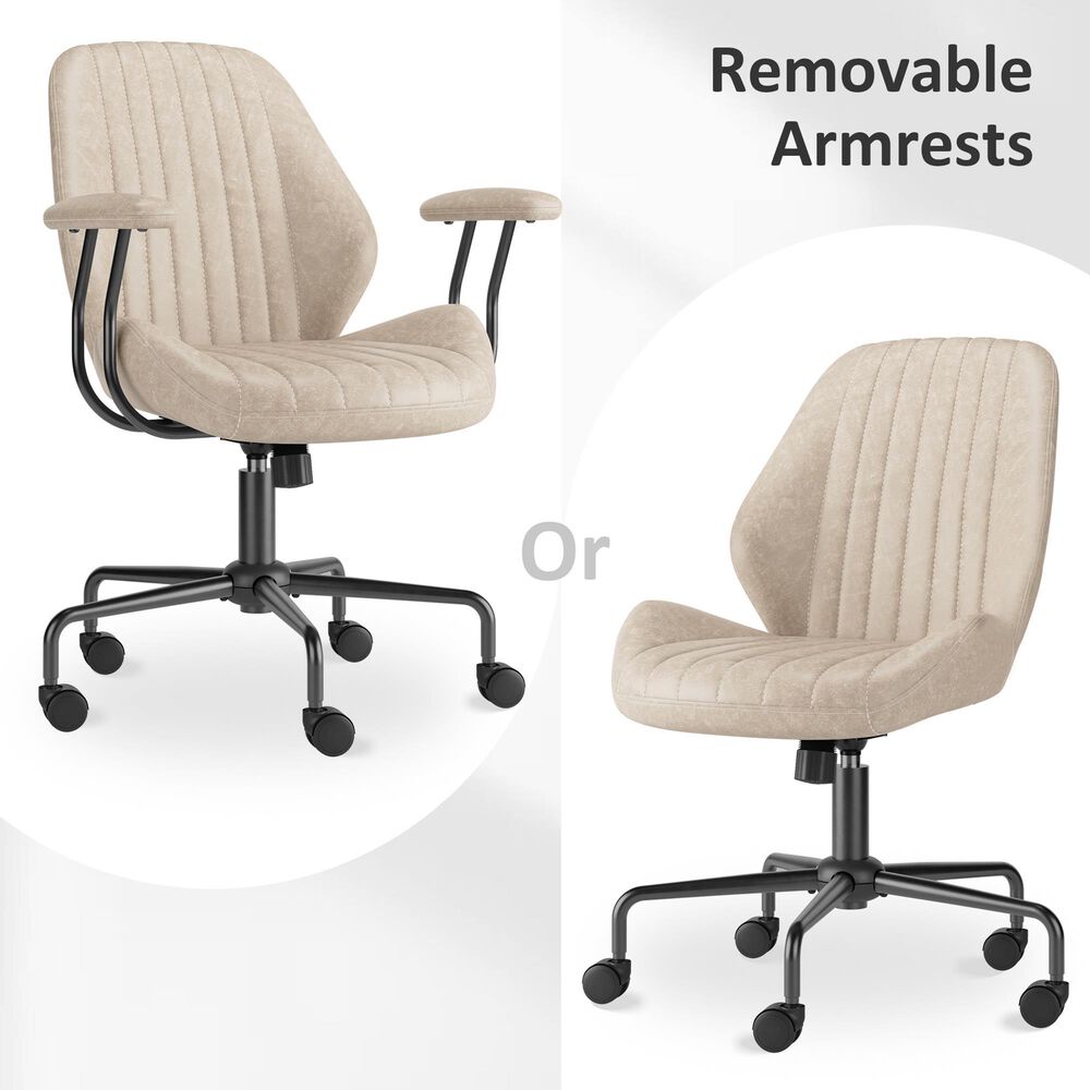 HOMLUX Mid Back Ergonomic Office Chair with Suede Leather in Beige, , large