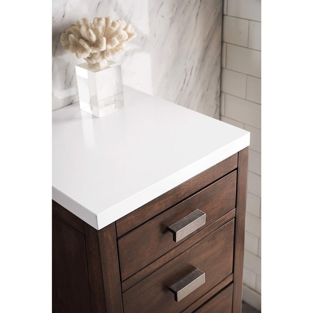 James Martin Vanities Addison 15&quot; Base Cabinet in Mid Century Acacia with 3 cm White Zeus Quartz Top, , large