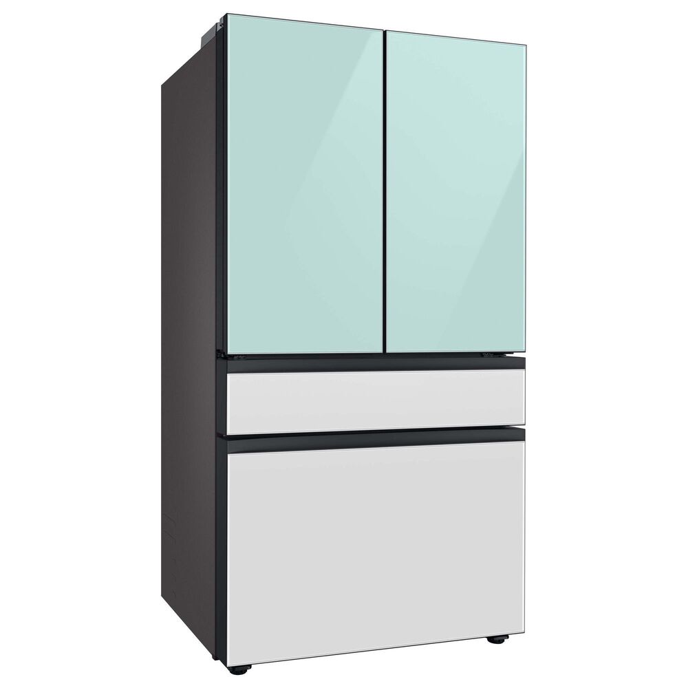 Samsung Bespoke 29 Cu. Ft. 4-Door French Door Refrigerator with Beverage Center in Morning Blue Glass Top Panel with White Glass Middle and Bottom Panels, , large