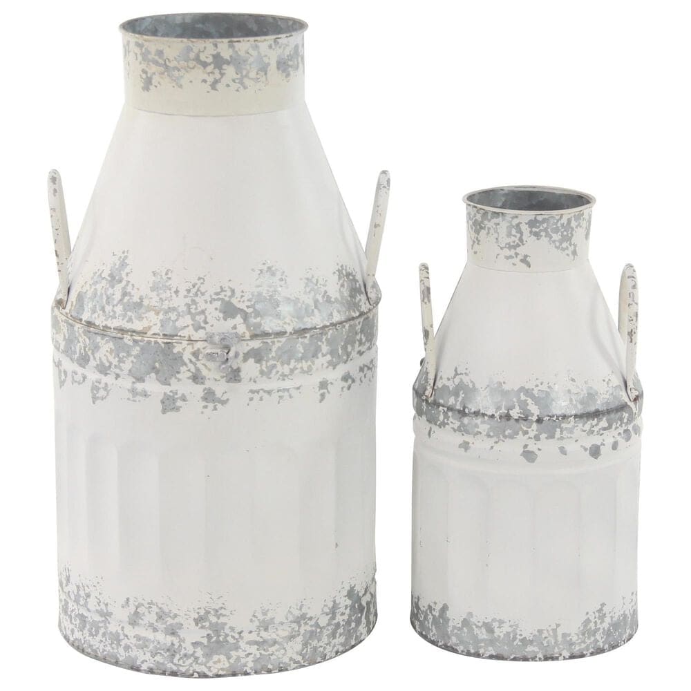 Maple and Jade 2-Piece Decorative Vase Set with Curved Handles in Galvanized White and Silver, , large