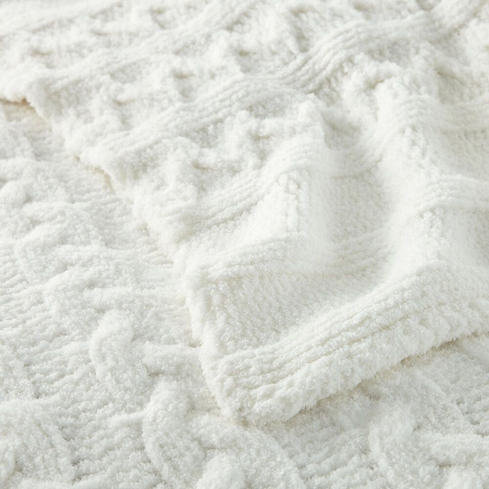 Peacock Alley Cozy Cable Knit Throw Blanket in White, , large