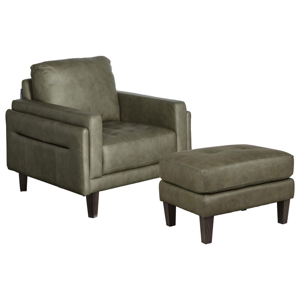 Chateau d"Ax Stationary Leather Chair and Ottoman Set in Olive Green, , large