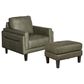 Chateau d"Ax Stationary Leather Chair and Ottoman Set in Olive Green, , large
