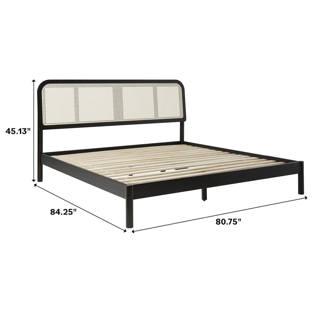 Walker Edison Neru King Platform Bed with Curved Rattan Headboard in Natural, , large