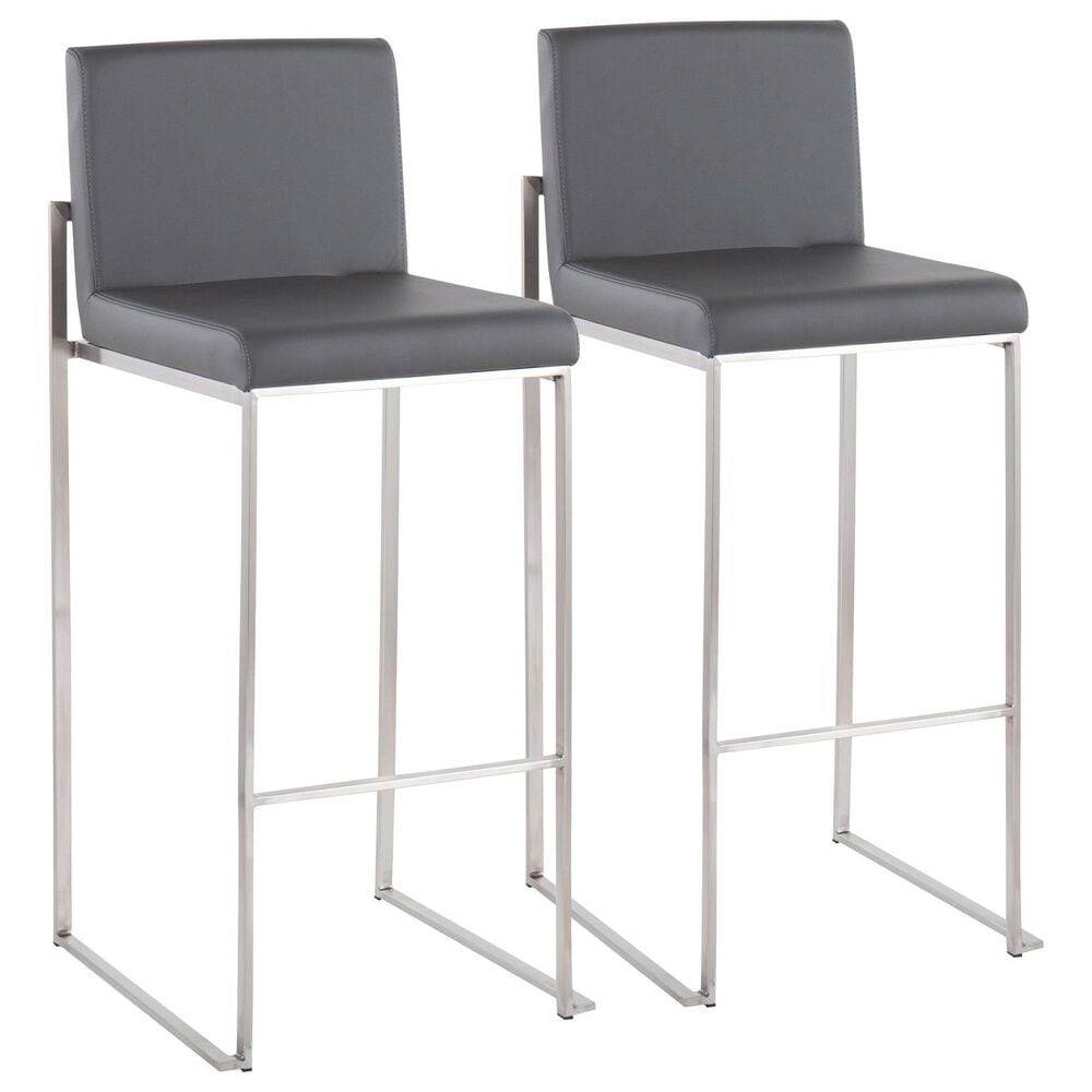 Lumisource Fuji Stackable Barstool with Grey Faux Leather Cushion in Stainless Steel (Set of 2), , large
