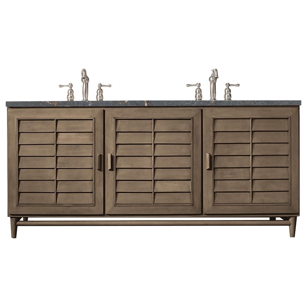 James Martin Vanities Portland 72" Double Bathroom Vanity in Whitewashed Walnut with 3 cm Parisien Bleu Quartz Top and Rectangular Sinks, , large
