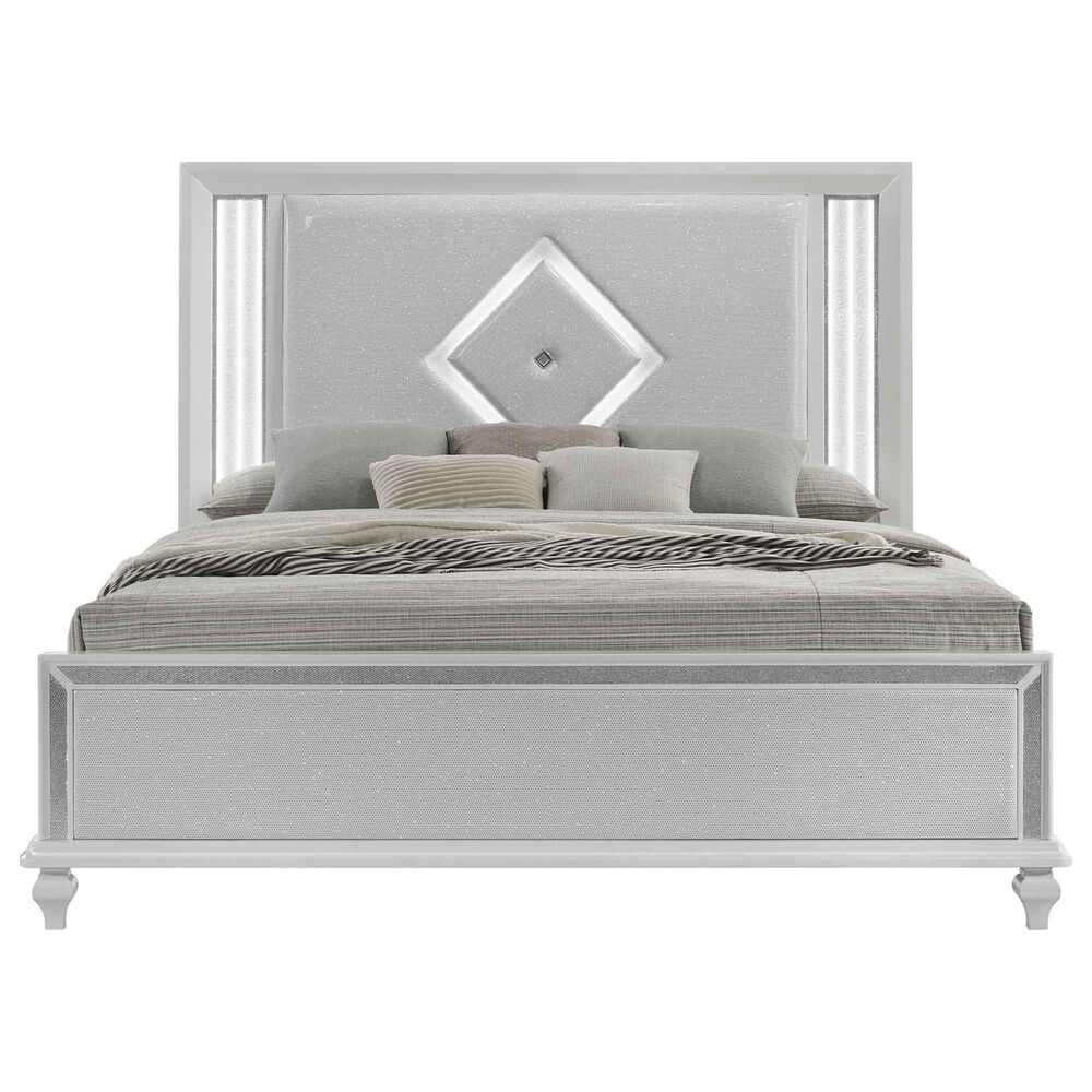 New Heritage Design Stardust Queen Panel Bed in White and Silver, , large