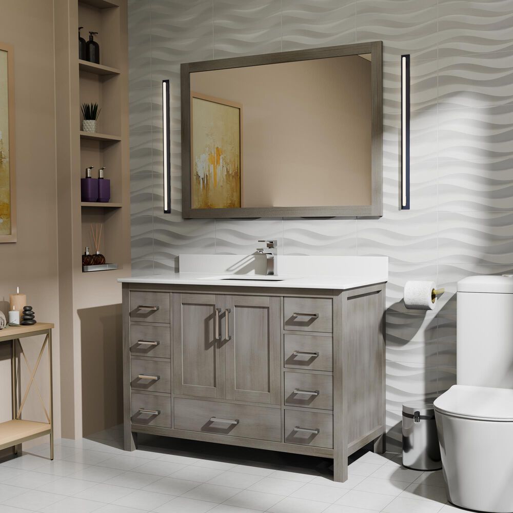 Lexora Home Jacques 48" Single Bathroom Vanity in Distressed Grey with 2 cm White Cultured Marble Top and Rectangular Sink, , large