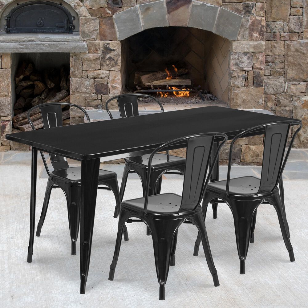 Flash Furniture 5-Piece Metal Dining Table Set in Black, , large