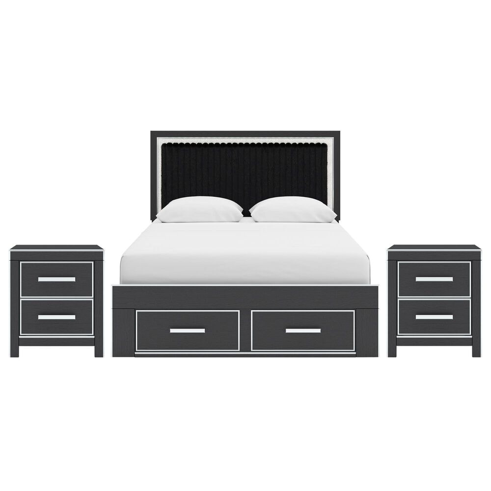 Ashley Zuraleus Queen Upholstered Panel Storage Bed with Two Nightstands in Matte Black, , large