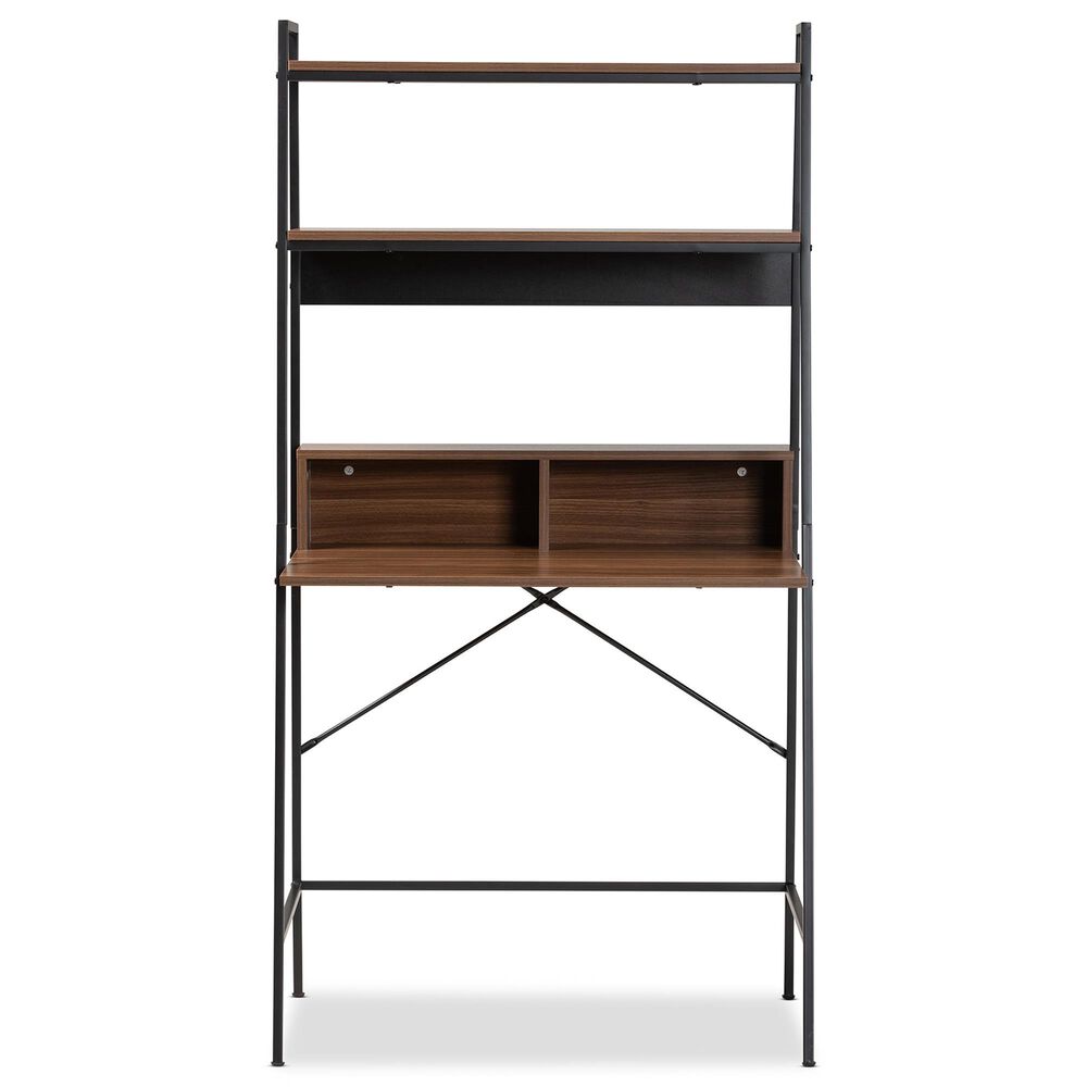 Baxton Studio Palmira Desk with Shelves in Walnut Brown and Black, , large