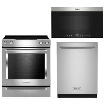 KitchenAid 3-Piece Kitchen Package with 30" Electric Slide-In Range, 24" Built-In Bar Handle Dishwasher, and 30" Over- The-Range Oven in Stainless Steel, , large