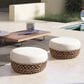 Hearth and Haven Willow 25" Round Patio Ottoman with Golden Brown Wicker Frame in Beige, , large
