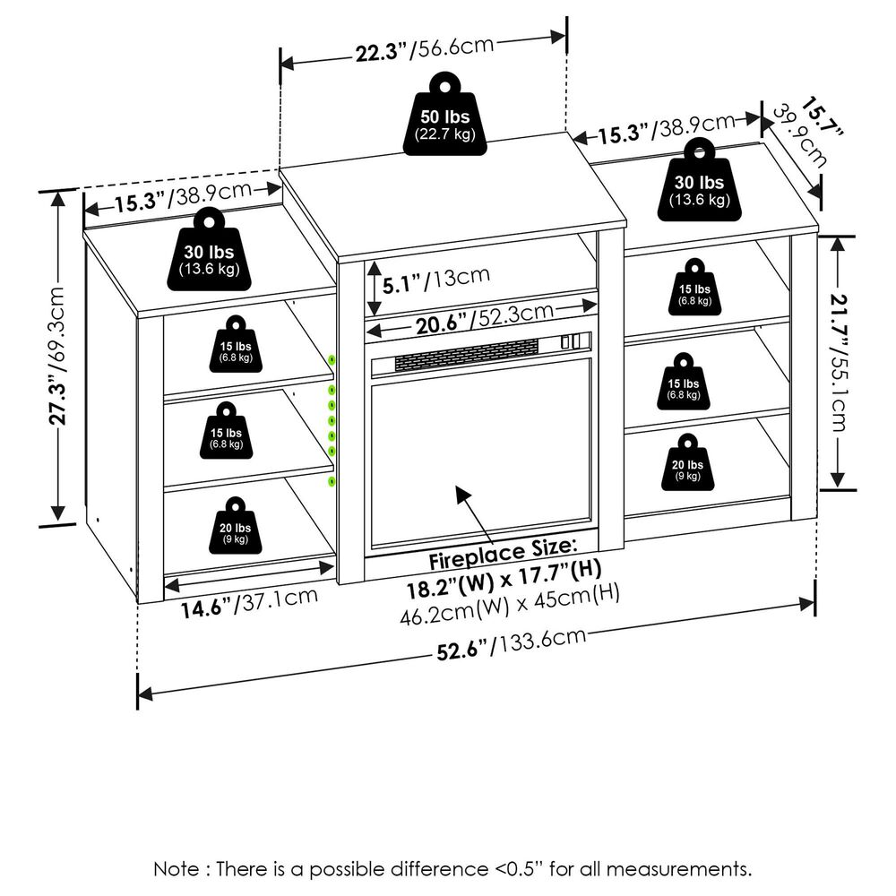 HOMLUX 53" TV Stand with Electric Fireplace in Americano, , large