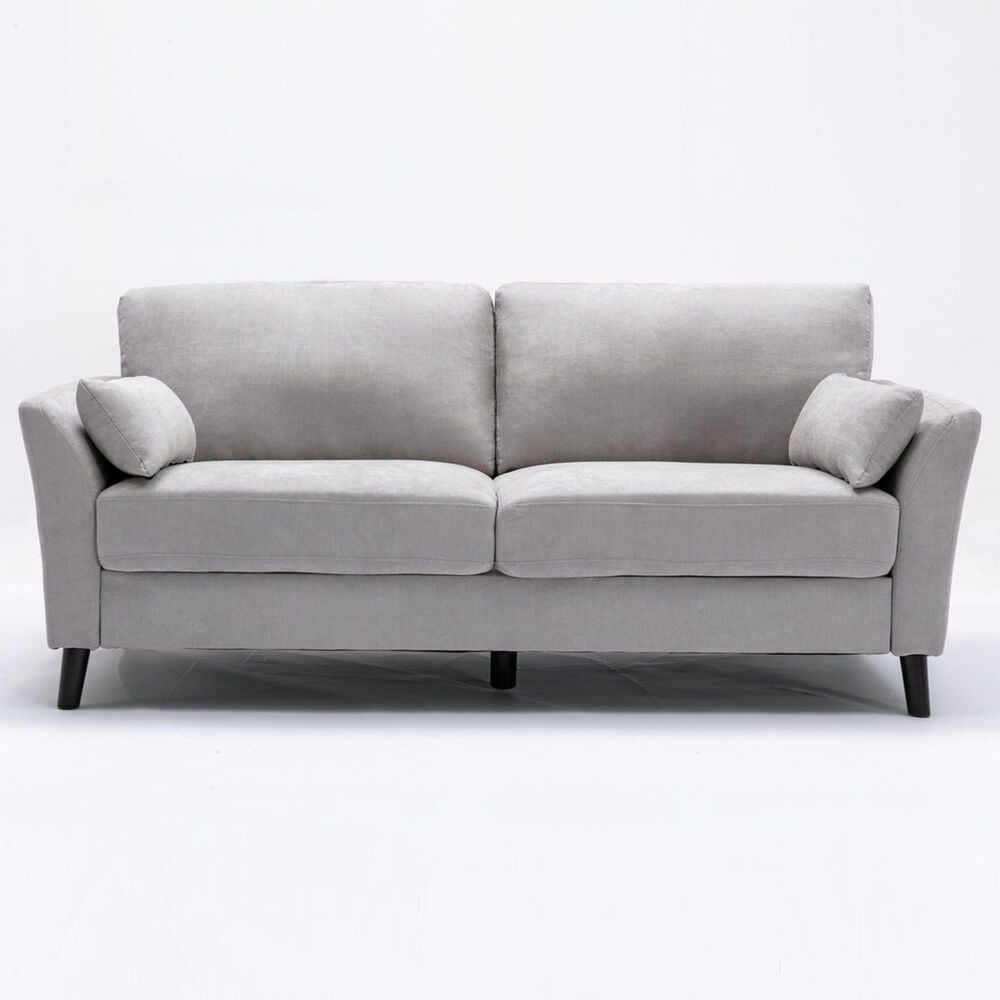HOMLUX 77"W Woven Fabric Sofa with Pocket Coil Seating, Solid Wood Legs in Light Grey, , large