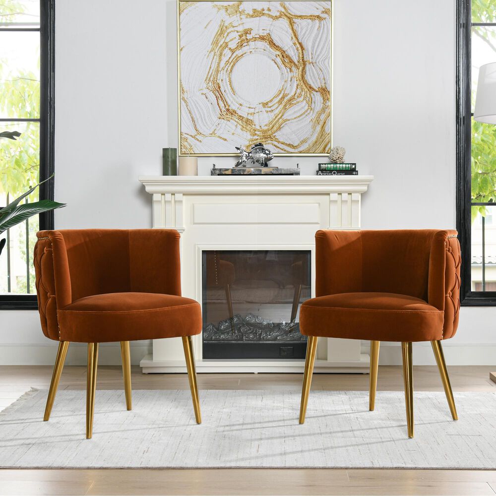 Jennifer Taylor Home Misty Glam Barrel Accent Chair in Burnt Orange NFM