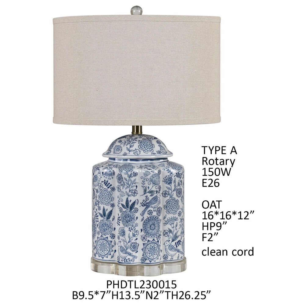 Porch View Petal and Plume Porcelain Table Lamp in Blue and White, , large