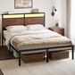 HOMLUX Vintage Queen Platform Bed with Storage LED Headboard in Rustic Brown, , large