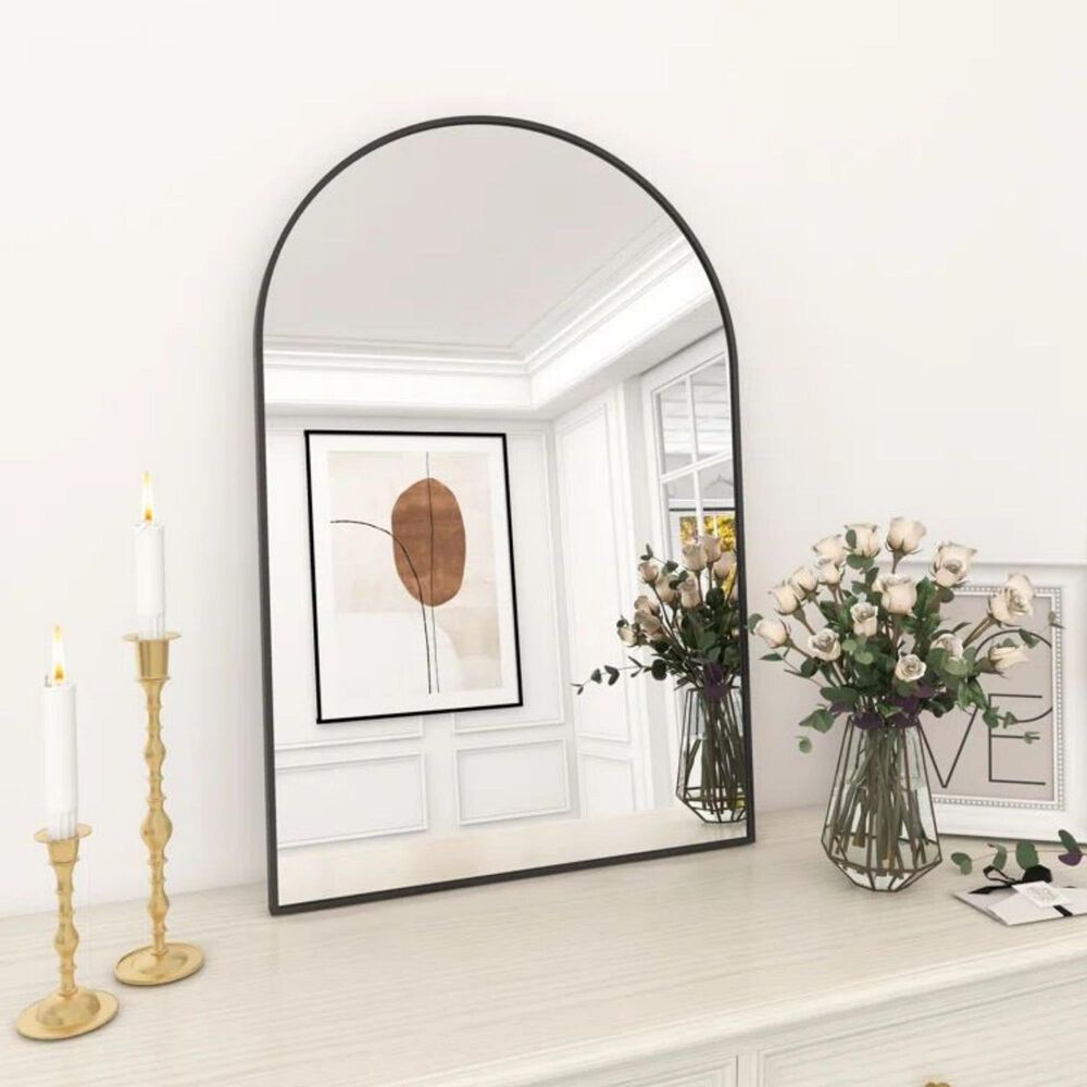 HOMLUX 24" x 36" Arched Mantle Mirror in Black, , large