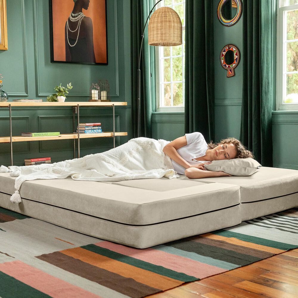 Jaxx Zipline 3-Piece Stationary Convertible Sleeper Sofa in Ivory Velvet, , large
