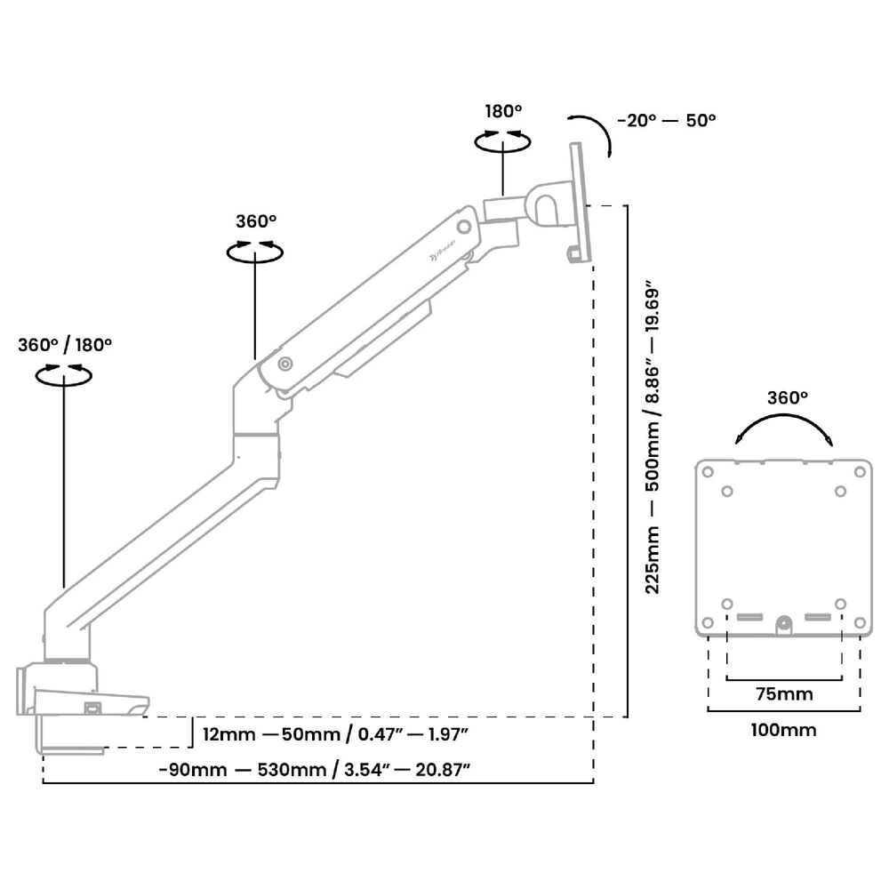 Arozzi Alzare Neo Pro Single Gas Spring Monitor Arm Black, , large