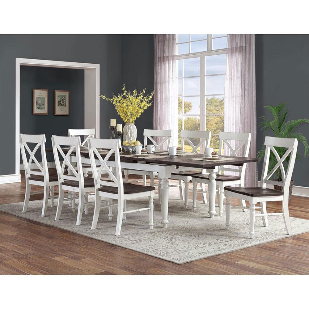 Golden Wave Furniture Mountain Retreat 7-Piece Rectangular Dining Set in Dark Mocha and Antique White, , large