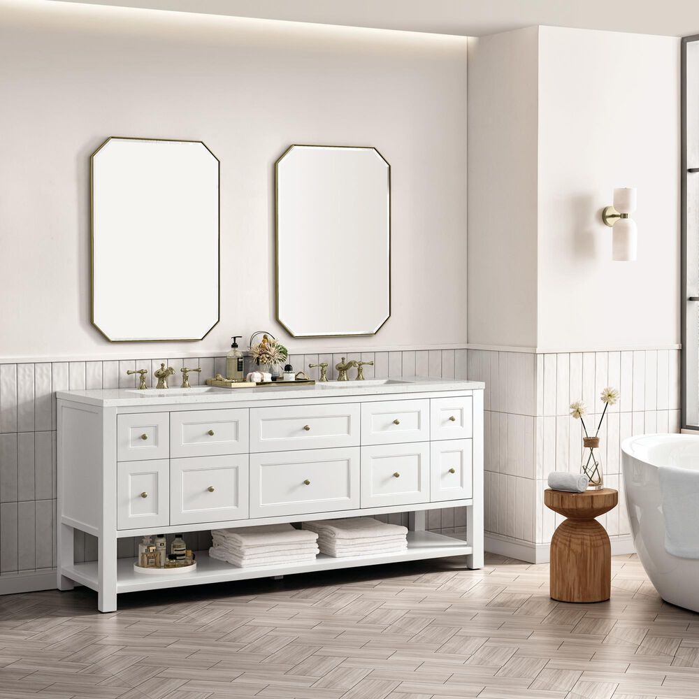 James Martin Vanities Breckenridge 72&quot; Double Bathroom Vanity in Bright White with 3 cm Lime Delight Quartz Top and Rectangular Sinks, , large